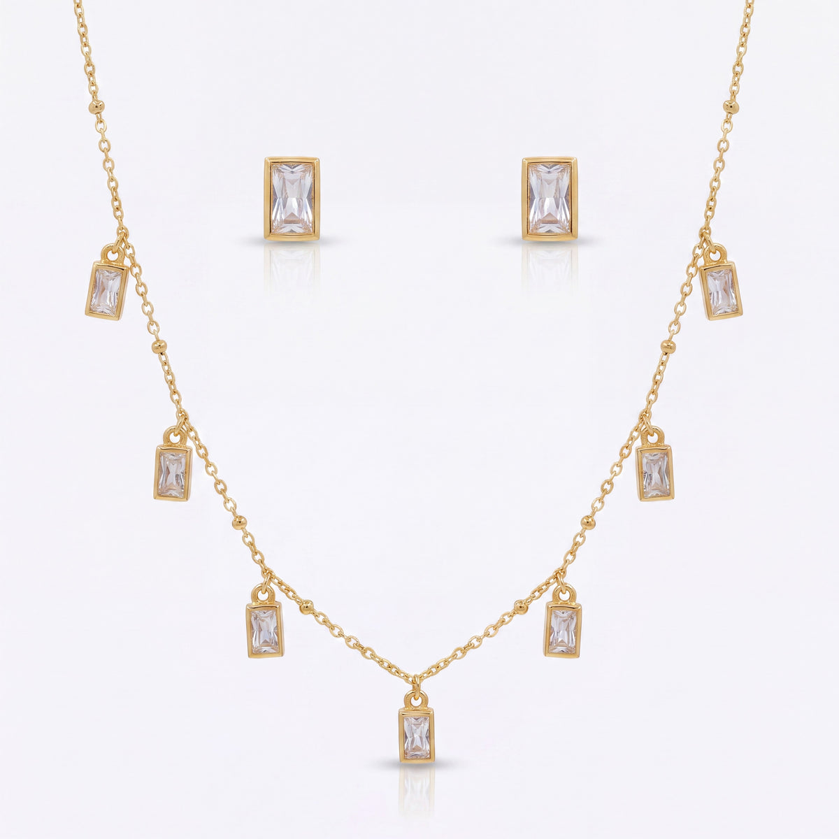 Anti tranish Gold plated 150 No. Minimal Square solitare white pendant with Studd Square earring for adults - 1 Pc