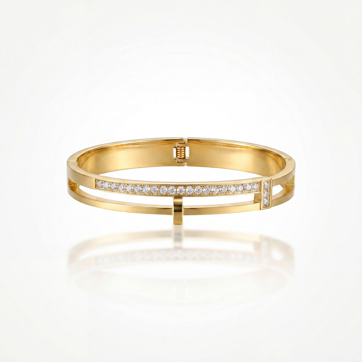 Pave CZ Eternity Hinged Baby Kada Bangle | Gold Plated Slim Stackable Cuff Bracelet for Women