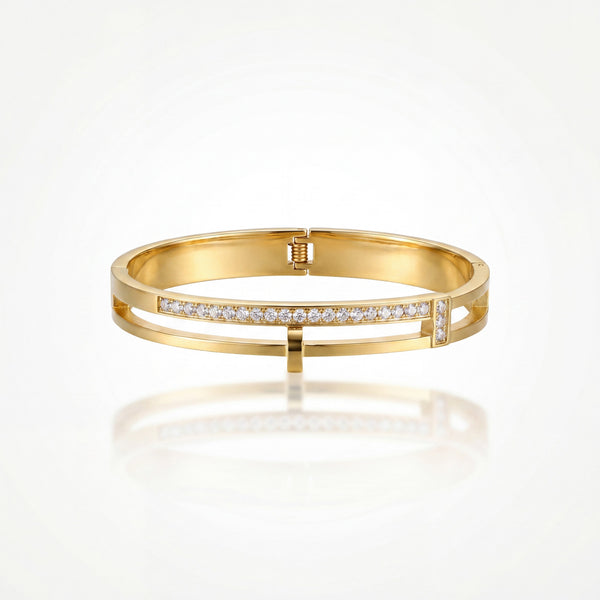 Pave CZ Eternity Hinged Baby Kada Bangle | Gold Plated Slim Stackable Cuff Bracelet for Women