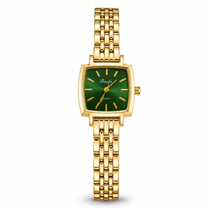 Watches Gold-Tone Square Green Dial Woven Mesh Bracelet Watch for Women