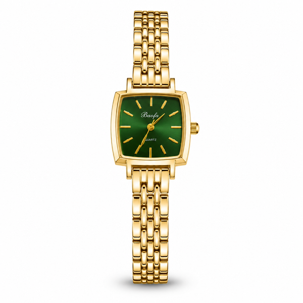Watches Gold-Tone Square Green Dial Woven Mesh Bracelet Watch for Women
