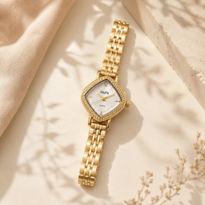 Watches Gold-Tone Cushion Dial Crystal Studded Bracelet Watch for Women