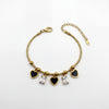 Gold Plated Snake Chain Bracelet with Black Heart and Square Baguette Stone Dangling Charms