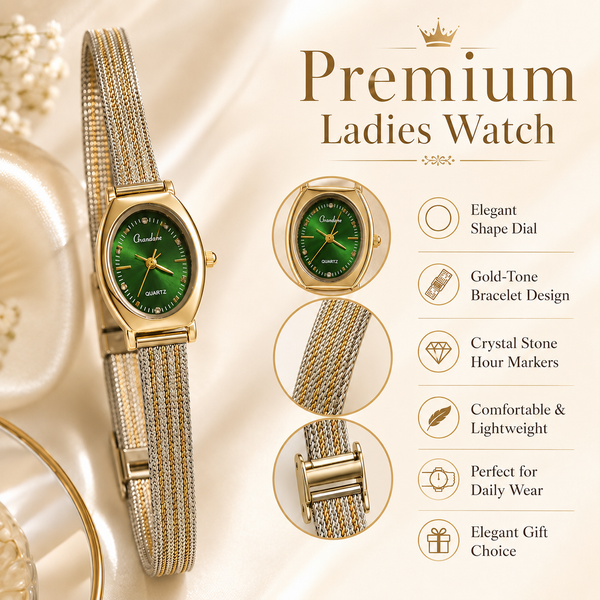 Watches Two-Tone Barrel Green Dial Mesh Bracelet Watch for Women