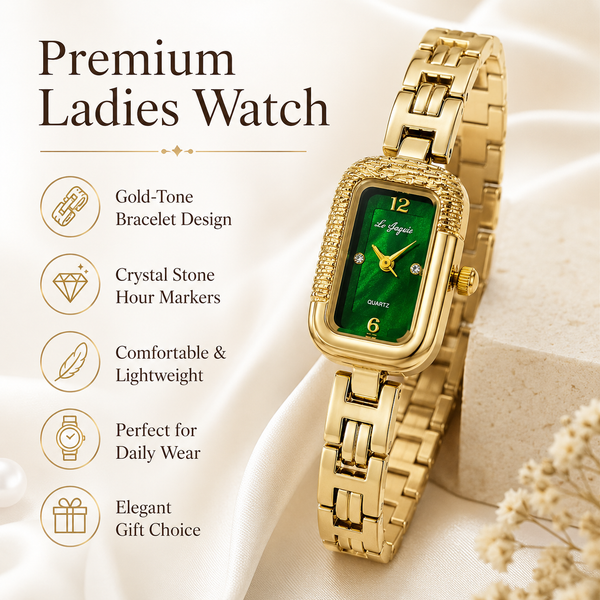 Watches Gold-Tone Rectangular Green Dial Bracelet Watch for Women