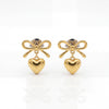 18K Gold Plated Heart and Bow Drop Earrings