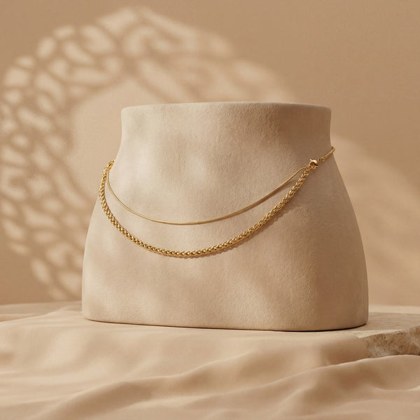 Layered Double Chain Kamarbelt | Gold Plated Dual Strand Waist Belt for Women