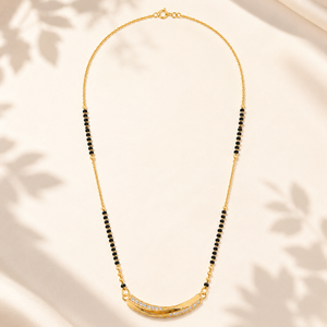 KZ Gold Plated Curved Arc Bar CZ Mangalsutra for Women Black Bead Chain Banana Curve Pendant FS