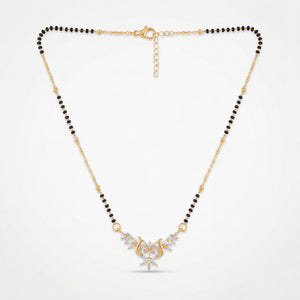 KZ Gold Plated Floral Wing CZ Mangalsutra for Women Black Bead Chain Marquise Leaf Pendant FS
