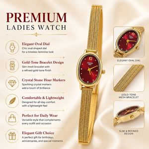 Watches Gold-Tone Barrel Maroon Dial Mesh Bracelet Watch for Women