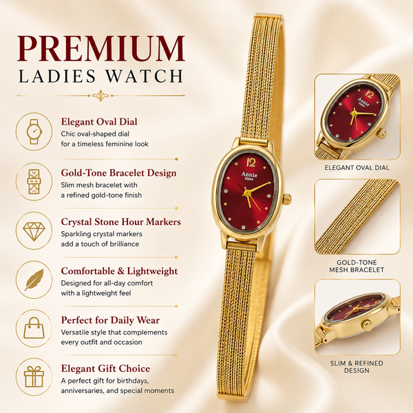 Watches Gold-Tone Barrel Maroon Dial Mesh Bracelet Watch for Women