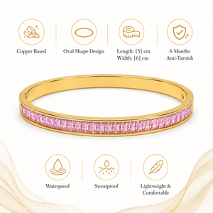 Gold Wavy Pink Stone Oval Kada for Women | Twisted Diamond Cut Stainless Steel Ladies Bangle | Festive Party Wear Jewellery