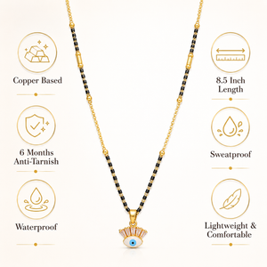 KZ Gold Plated Evil Eye CZ Mangalsutra for Women Black Bead Chain Lucky Charm Pendant FS