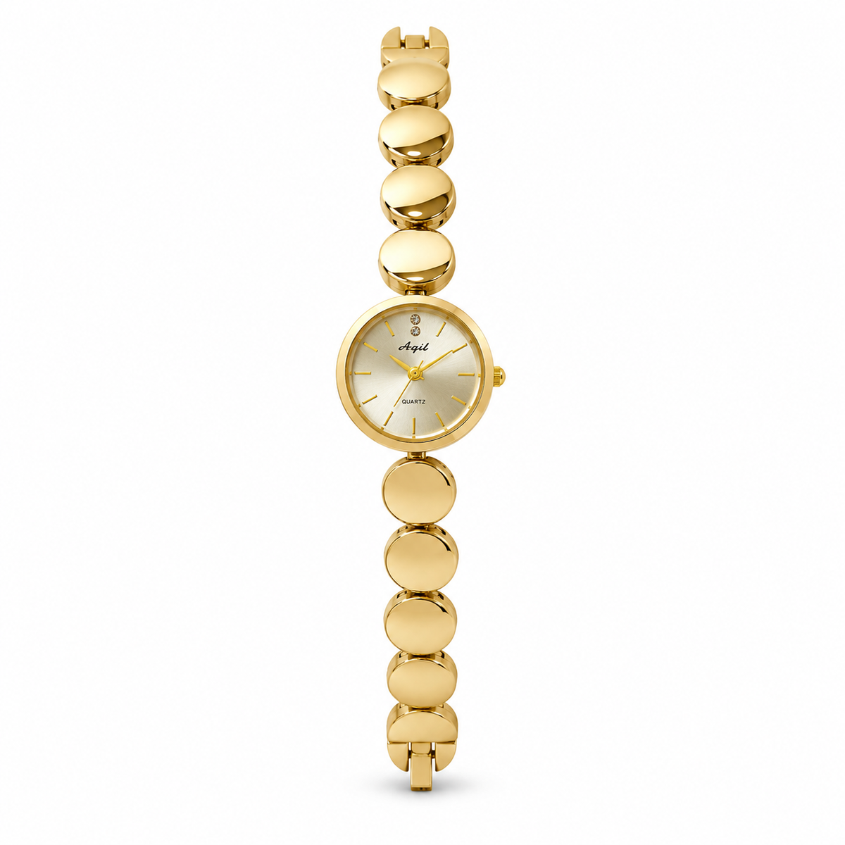 Watches Gold-Tone Round Dial Beaded Bracelet Watch for Women