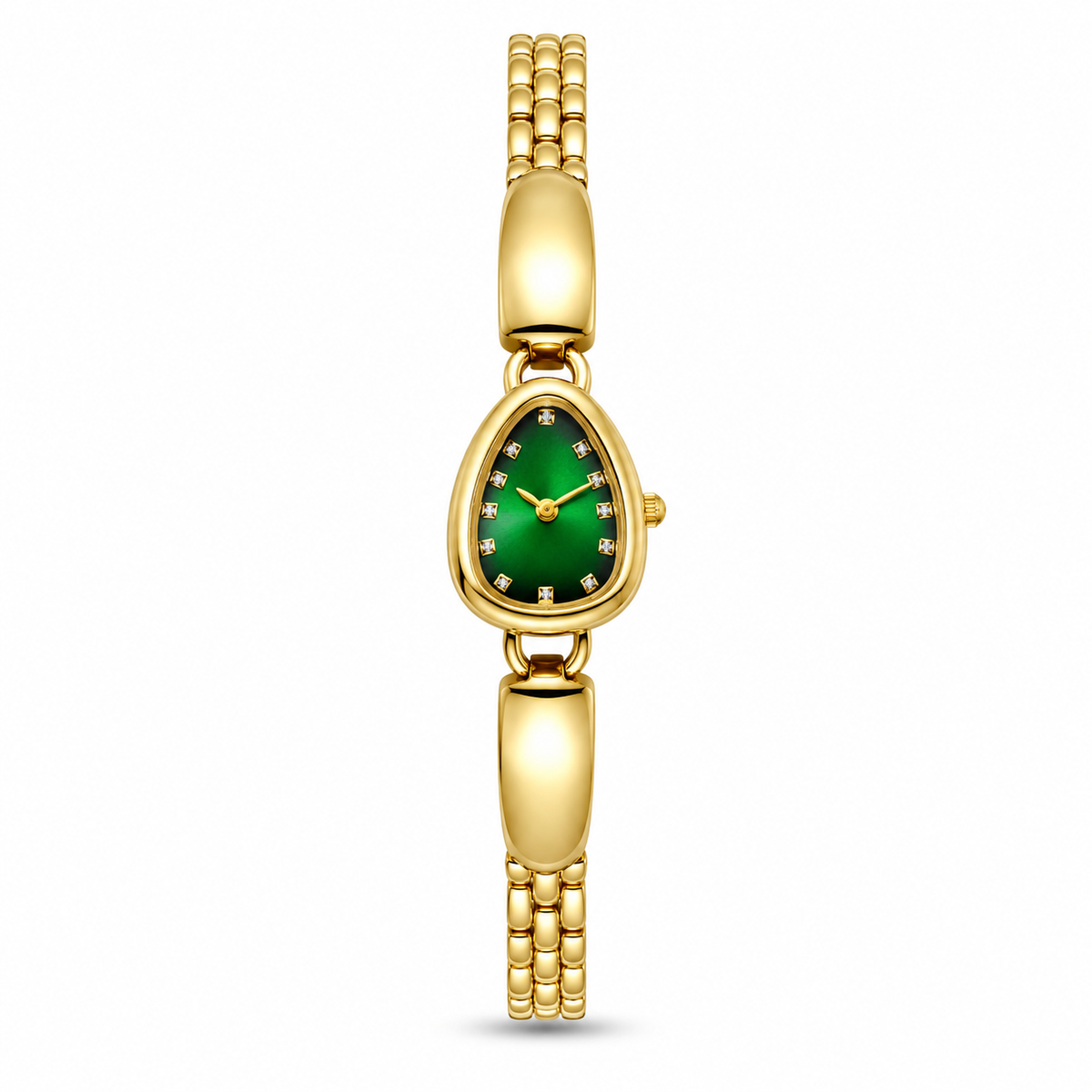 Watches Gold-Tone Pear Shape Dial Green Stone Bracelet Watch for Women