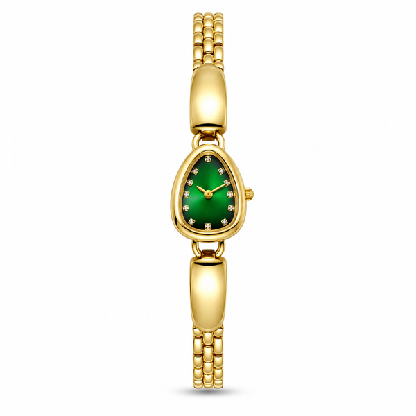 Watches Gold-Tone Pear Shape Dial Green Stone Bracelet Watch for Women