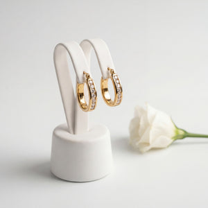 Gold Plated Medium CZ Pave Click Top Hoop Earrings