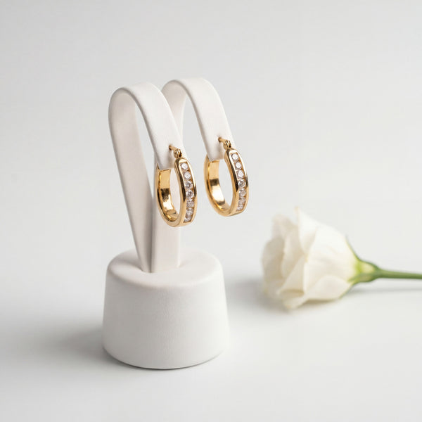 Gold Plated Medium CZ Pave Click Top Hoop Earrings