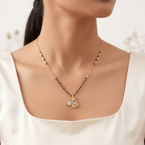 KZ Gold Plated Starfish Shell Mangalsutra for Women Black Bead Chain Ocean Charm Pendant FS
