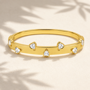 Real Heart Shaped White Stone Gold Oval Kada for Women | Bezel Heart Crystal Stainless Steel Ladies Bangle | Romantic White Stone Jewellery