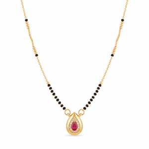 KZ Gold Plated Horseshoe Ruby CZ Mangalsutra for Women Black Bead Chain Stone Frame Pendant FS