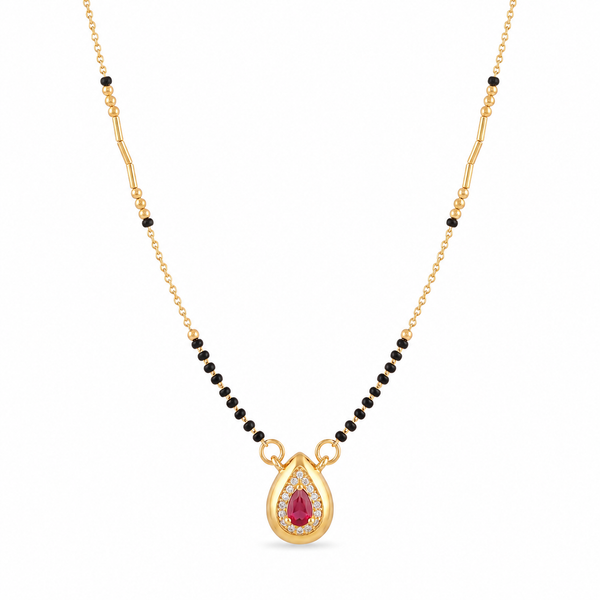 KZ Gold Plated Horseshoe Ruby CZ Mangalsutra for Women Black Bead Chain Stone Frame Pendant FS