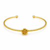 Gold Rose Flower Center Charm Cuff Kada for Women | Beaded Ball End Stainless Steel Ladies Bangle | Floral Festive Wrist Jewellery