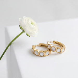 Gold Plated Mother of Pearl Huggie Hoop Earrings