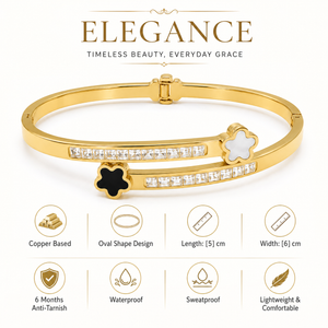 Gold Burnish Set Diamond Oval Kada for Women | Flush Set Stone Stainless Steel Ladies Bangle | Ultra Smooth Festive Jewellery