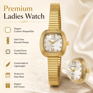 Watches Gold-Tone Cushion Shape Dial Crystal Hour Markers Bracelet Watch for Women