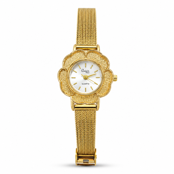 Watches Gold-Tone Flower Dial Mesh Bracelet Watch for Women