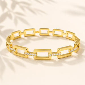Gold Rectangular Link Chain Kada for Women | Square Frame Open Link Stainless Steel Ladies Bangle | Bold Contemporary Jewellery