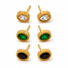 Earrings Crystal, Emerald & Black Onyx Oval Antique Stud Earrings Set of 3 Pairs