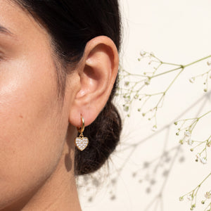 18K Gold Plated Pavé Heart Charm Hoop Earrings