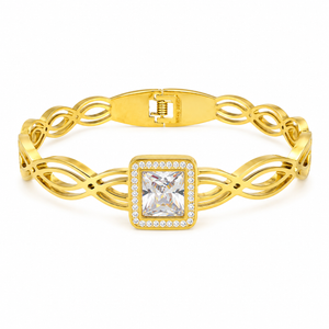 Gold Channel Set Baguette Diamond Oval Kada for Women | Rectangular Stone Row Stainless Steel Ladies Bangle | Premium Design Jewellery