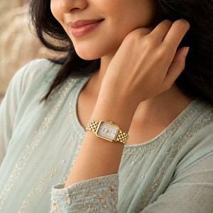 Watches Gold-Tone Rectangular Dial Minimal Chain Bracelet Watch for Women