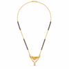 KZ Gold Plated V Shape Fan CZ Mangalsutra for Women Black Bead Chain Fan Pendant with Drop FS