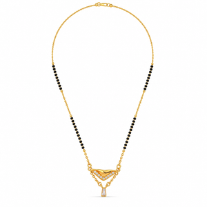 KZ Gold Plated V Shape Fan CZ Mangalsutra for Women Black Bead Chain Fan Pendant with Drop FS