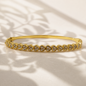 Gold Full Heart Diamond Cluster Oval Kada for Women | All Around Heart Stone Stainless Steel Ladies Bangle | Romantic Festive Jewellery
