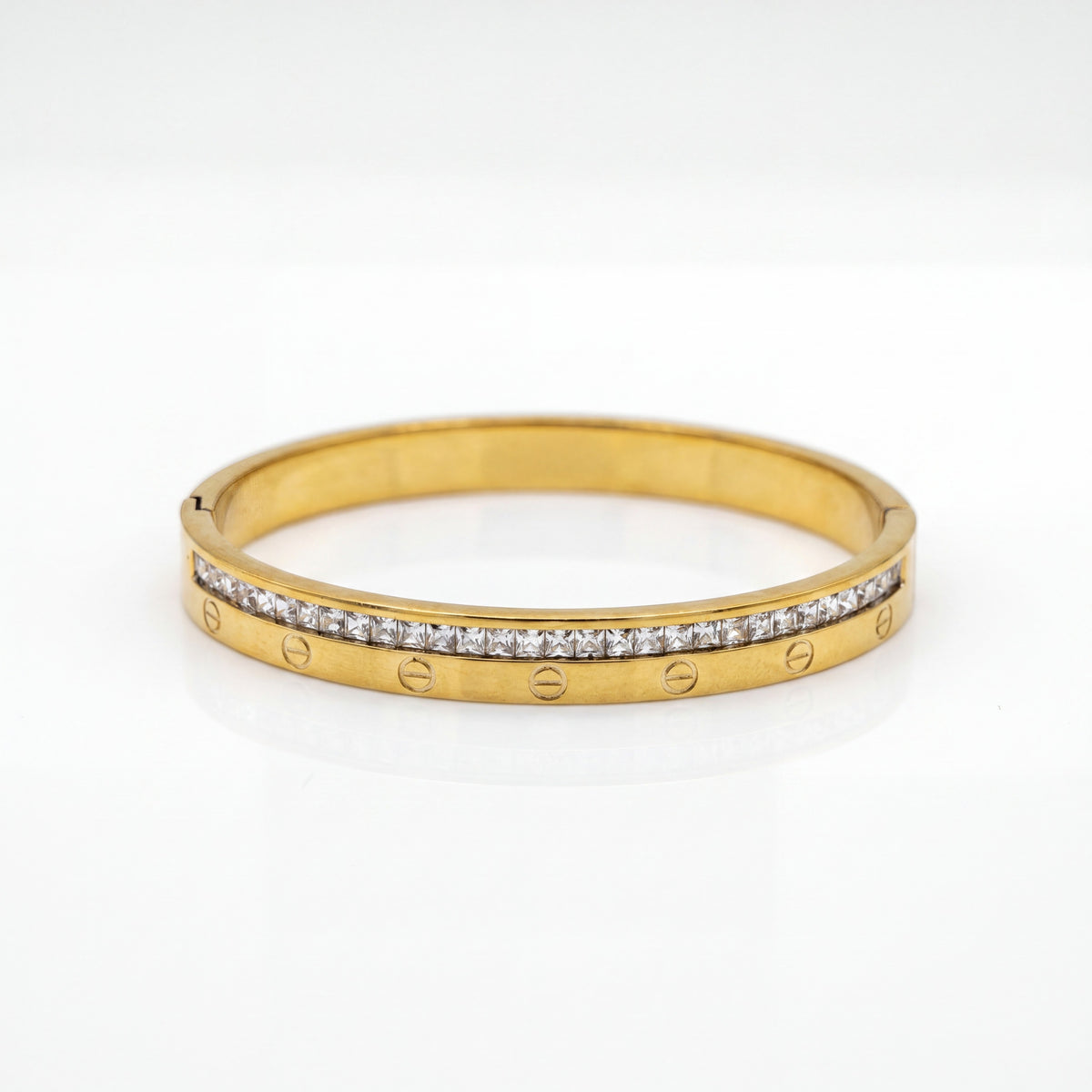Pave CZ Bezel Accent Eternity Baby Kada Bangle | Gold Plated Slim Stackable Bracelet for Women