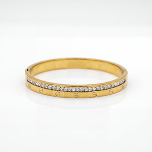 Pave CZ Bezel Accent Eternity Baby Kada Bangle | Gold Plated Slim Stackable Bracelet for Women