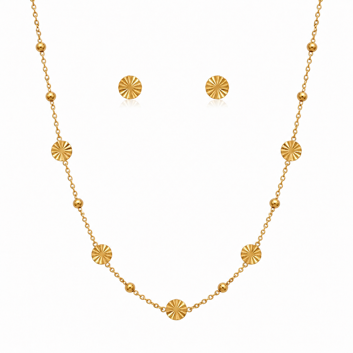Anti tranish Gold plated 125 No. Flower Chain with Minimal Flower Earrings for adults - 1 Pc