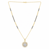 KZ Gold Plated Round Halo Solitaire CZ Mangalsutra for Women Black Bead Chain Big Stone Pendant FS