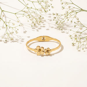 Dual Daisy Flower Centerpiece Baby Kada Bangle | Gold Plated Floral Charm Cuff Bracelet for Women