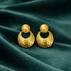 Anti-Tarnish Gold Plated Hanging Absolute Abstract Earrings by House of Viya on green fabric background