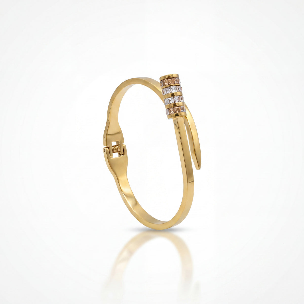 Open Bypass Nail Design Pave CZ Baby Kada Bangle | Gold Plated Stud Cuff Bracelet for Women