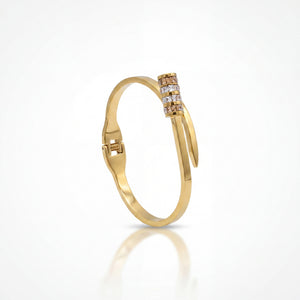 Open Bypass Nail Design Pave CZ Baby Kada Bangle | Gold Plated Stud Cuff Bracelet for Women