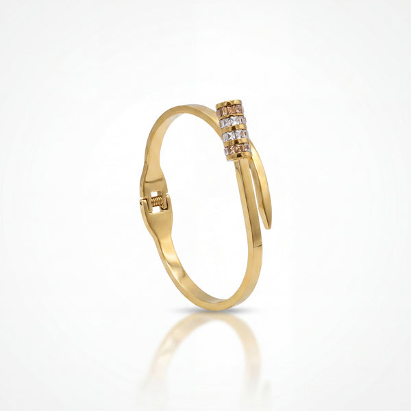Open Bypass Nail Design Pave CZ Baby Kada Bangle | Gold Plated Stud Cuff Bracelet for Women