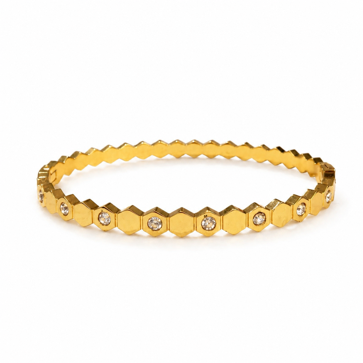 Gold Tension Set Diamond Oval Kada for Women | Floating Solitaire Stainless Steel Ladies Bangle | Minimalist Festive Jewellery