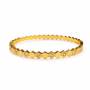 Gold Tension Set Diamond Oval Kada for Women | Floating Solitaire Stainless Steel Ladies Bangle | Minimalist Festive Jewellery